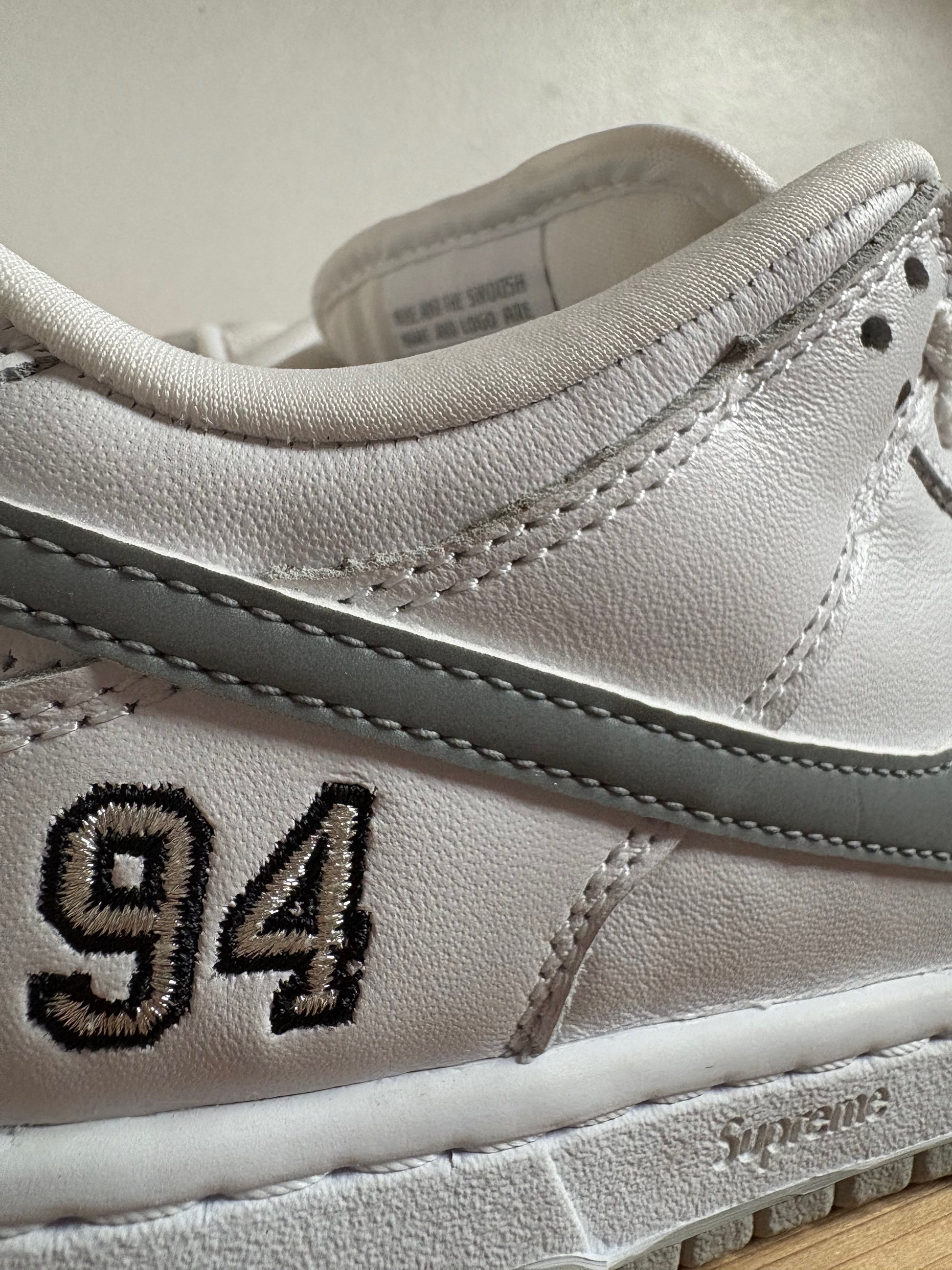 Nike SB Dunk Low Supreme 94 White Metallic Silver
