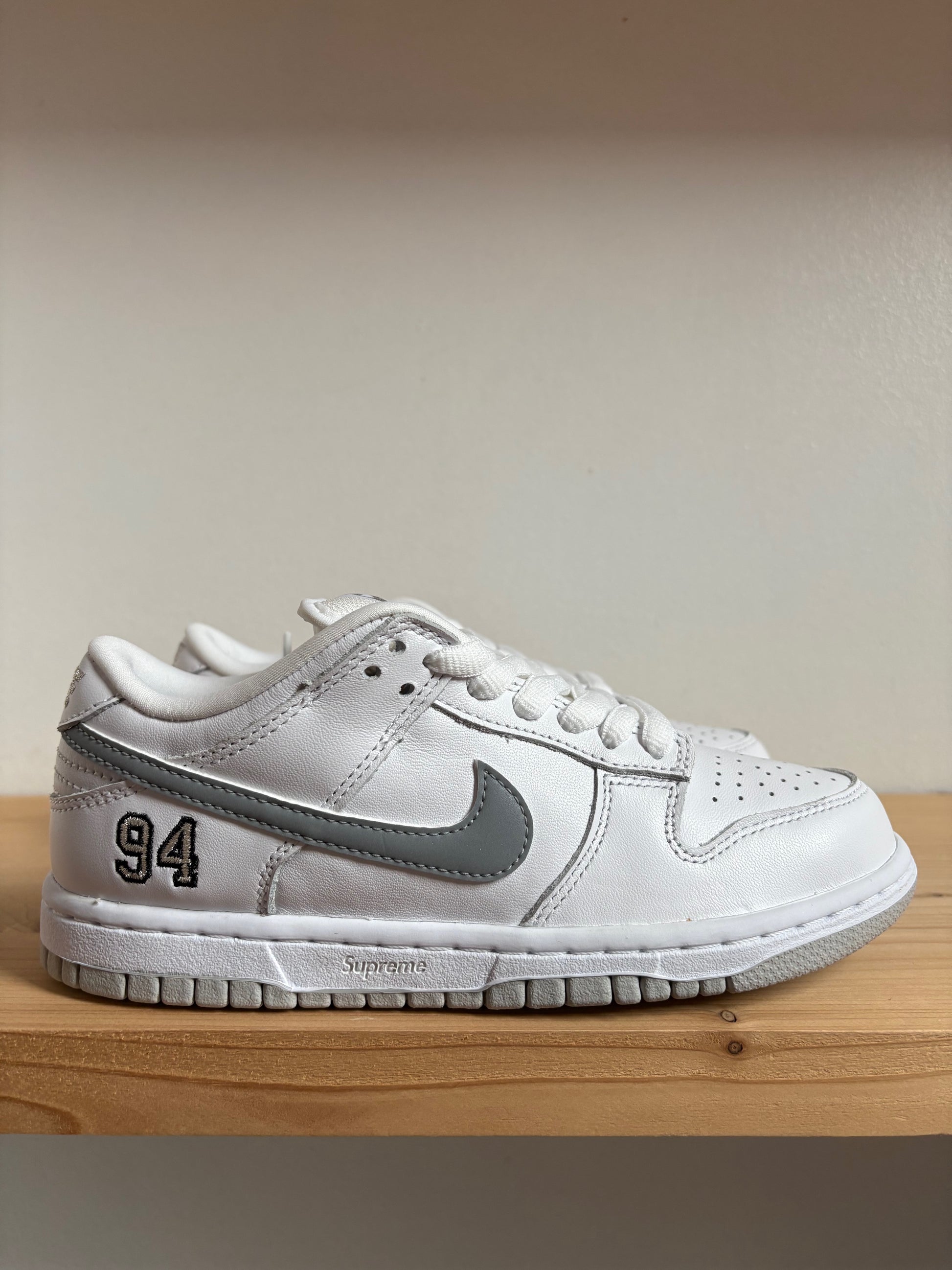 Nike SB Dunk Low Supreme 94 White Metallic Silver