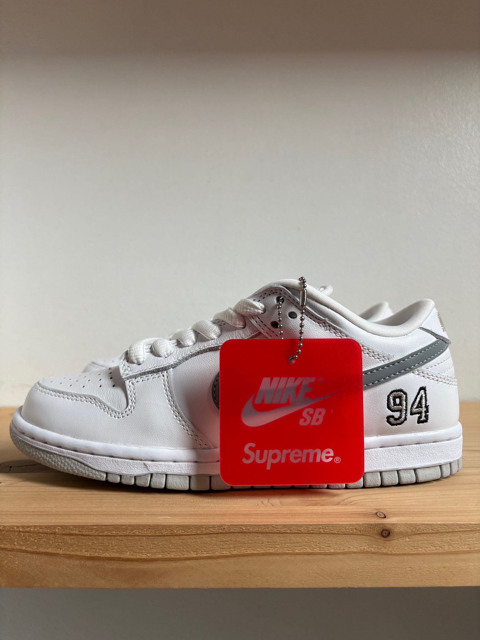 Nike SB Dunk Low Supreme 94 White Metallic Silver